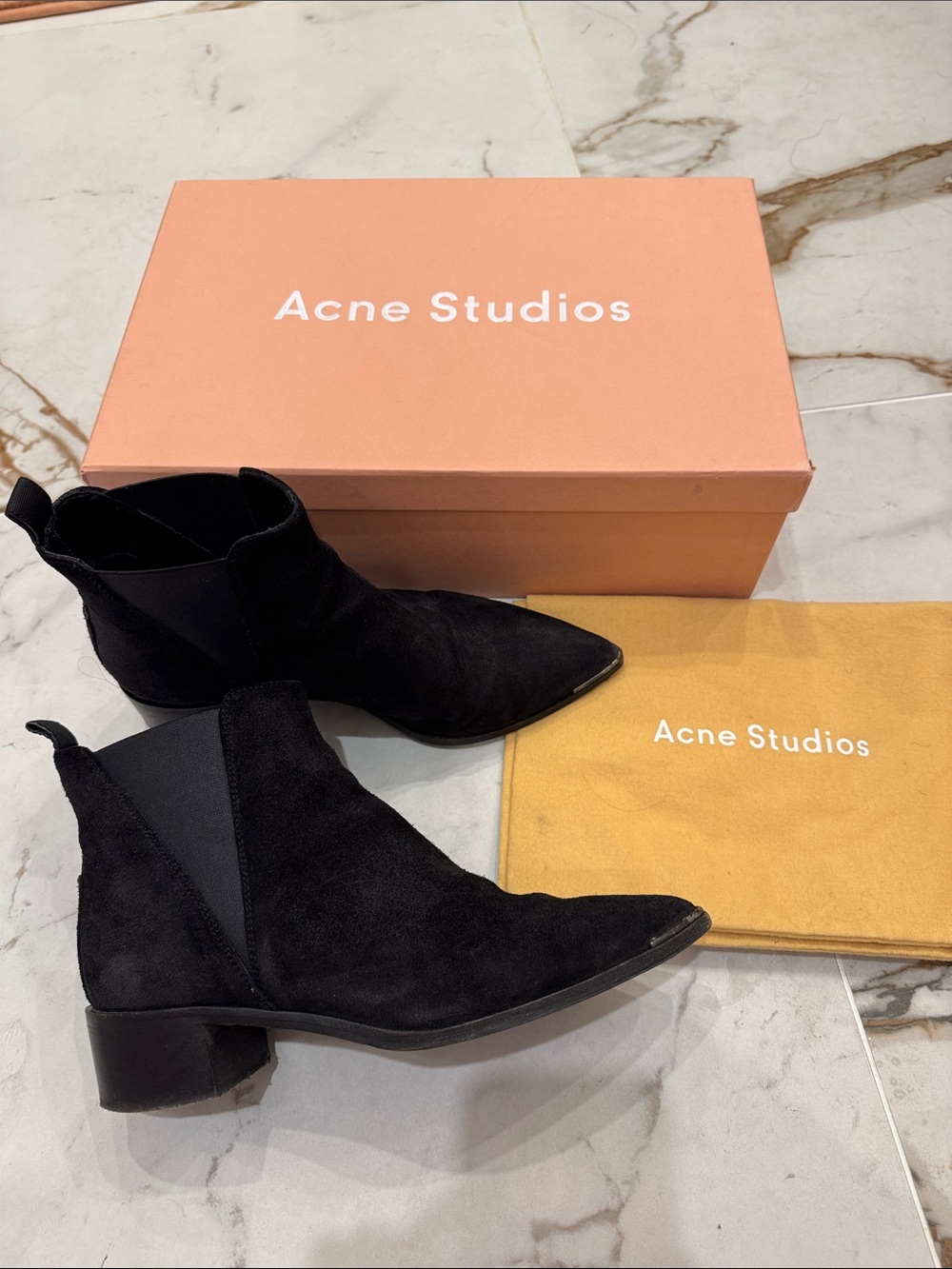 Acne Black Jensen Suede Pointed Ankle Boots